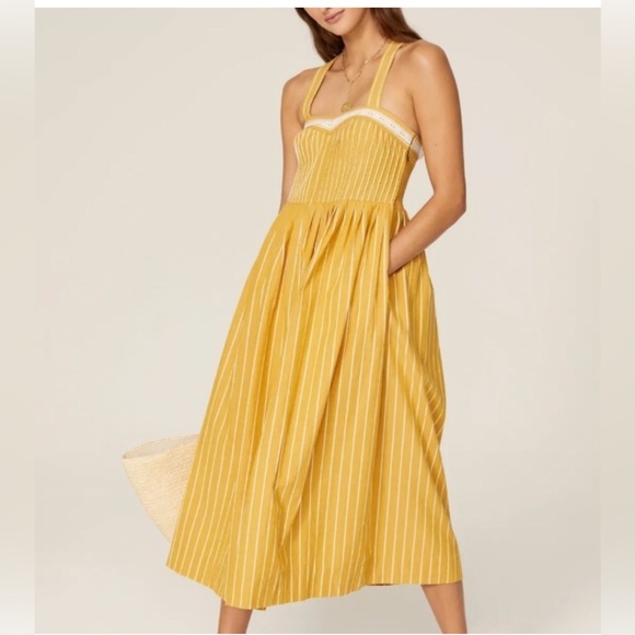 The Great Larel Yellow Striped Maxi Dress Size 2 Pockets - Picture 3 of 16